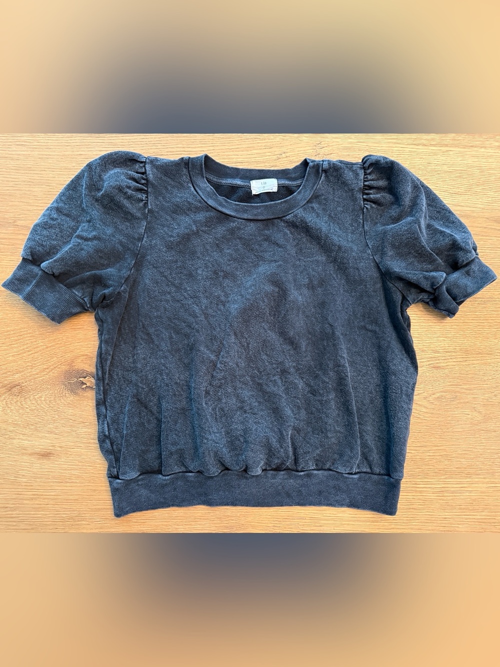 t.la by Anthropologie Women’s Puff Short Sleeve Sweatshirt Top Distressed Black